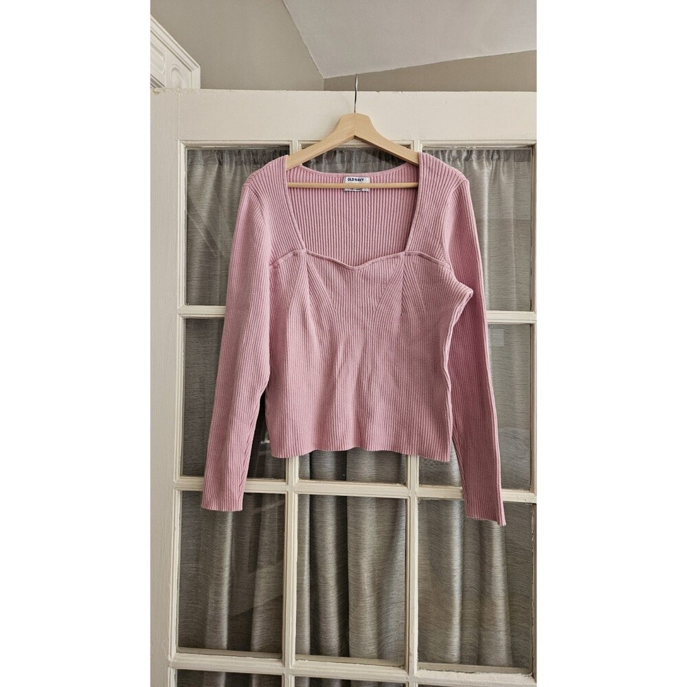 Old Navy Womens 2X Pink Ribbed Sweetheart Neck Long Sleeve Sweater Top Plus Size